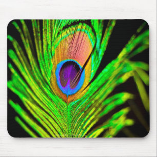 Neon Colours Peacock Feather Mouse Mat