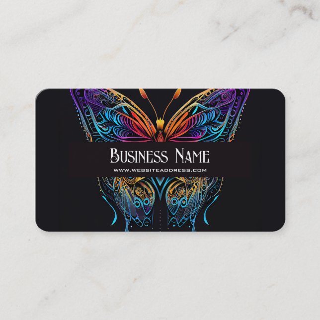 Neon Colours Pretty Butterfly Black Business Card (Front)