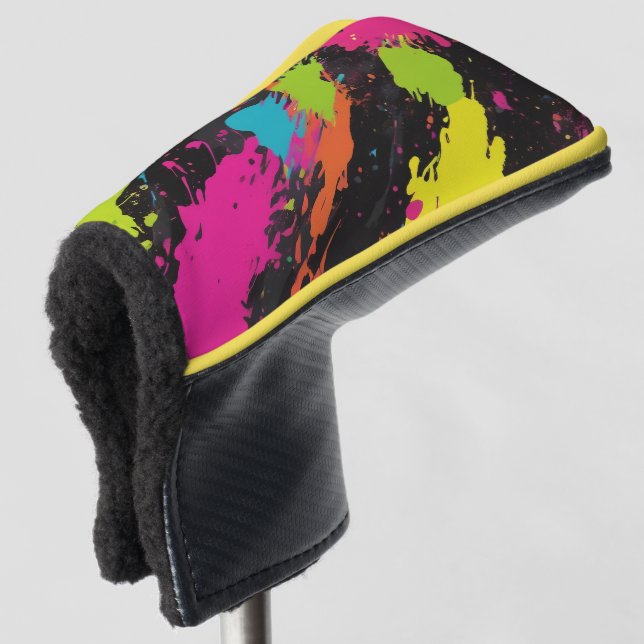 Neon Colours Retro Paint Splatter Golf Head Cover (3/4 Front)