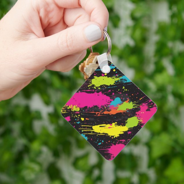 Neon Colours Retro Paint Splatter Key Ring (Hand)