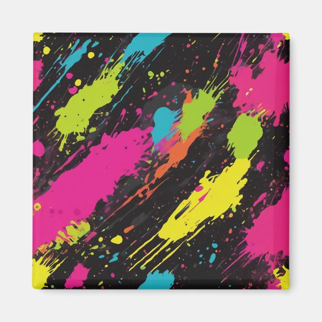 Neon Colours Retro Paint Splatter Magnet (Front)