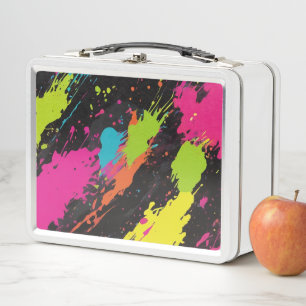 Neon Colours Retro Paint Splatter Metal Lunch Box