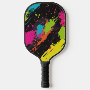 Neon Colours Retro Paint Splatter Pickleball Paddle