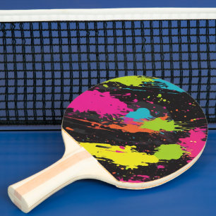 Neon Colours Retro Paint Splatter Ping Pong Paddle