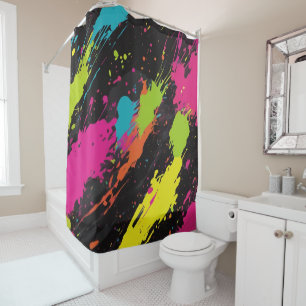 Neon Colours Retro Paint Splatter Shower Curtain
