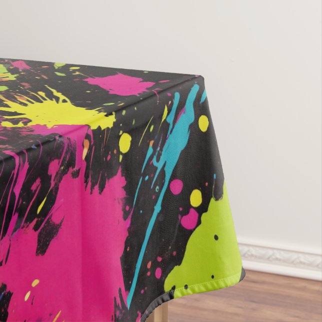 Neon Colours Retro Paint Splatter Tablecloth (In Situ)