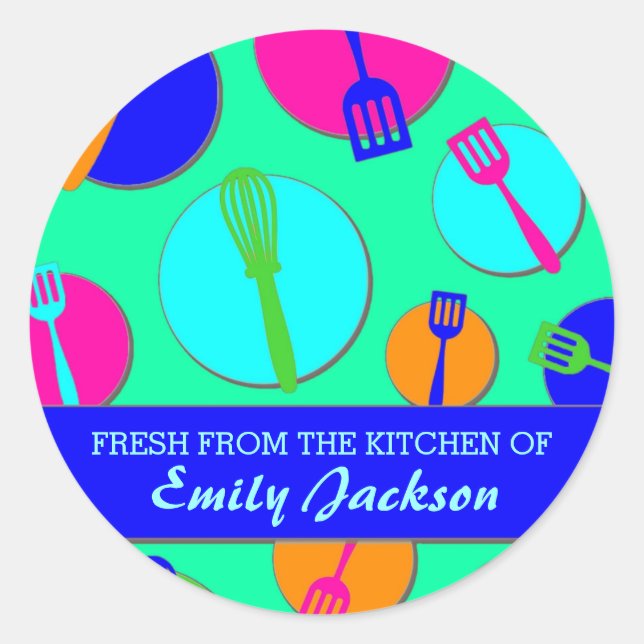 Neon colours retro utensils custom labels (Front)