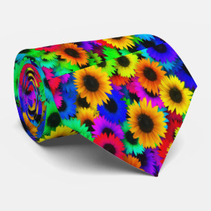 Neon Colours Sunflowers Print Necktie