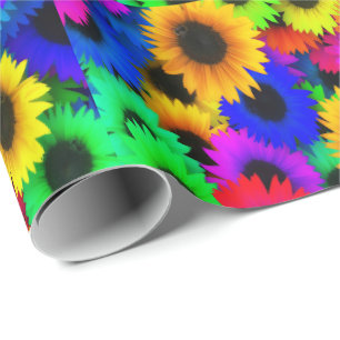 Neon Colours Sunflowers Small Print Wrapping Paper