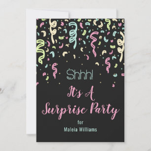 Neon Confetti Surprise Birthday Party Invitation