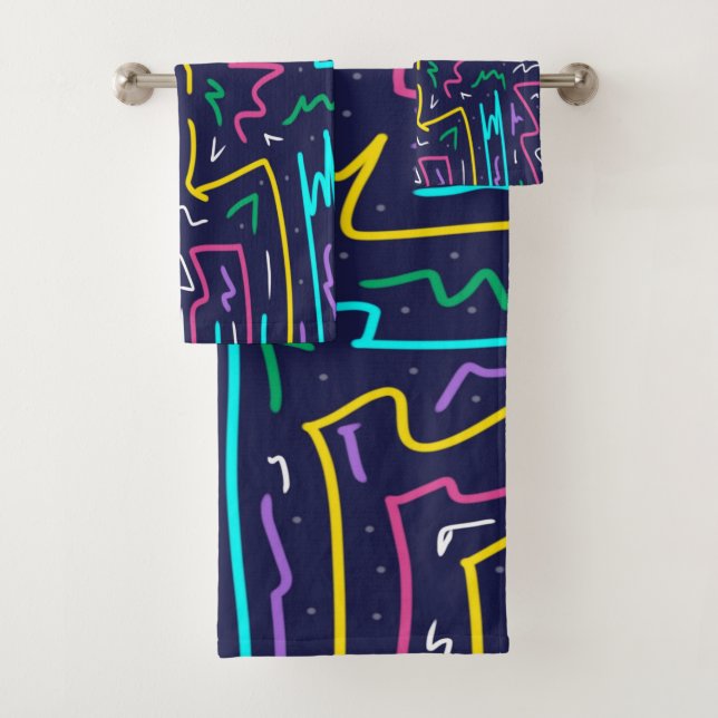 Neon Contrast Space Art Bath Towel Set (Insitu)