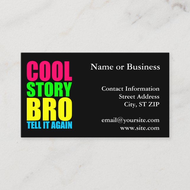 Neon Cool Story Bro Business Card (Front)