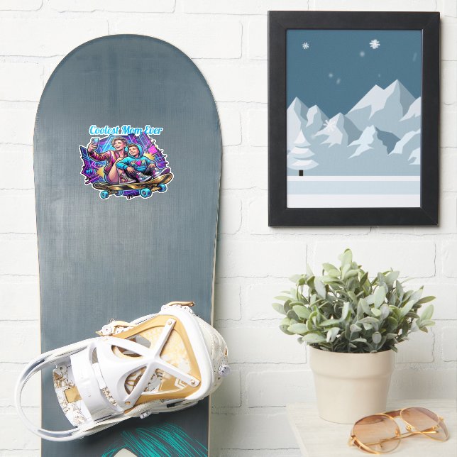  Neon Coolest Mum & Son Synthwave Sticker (Snowboard)