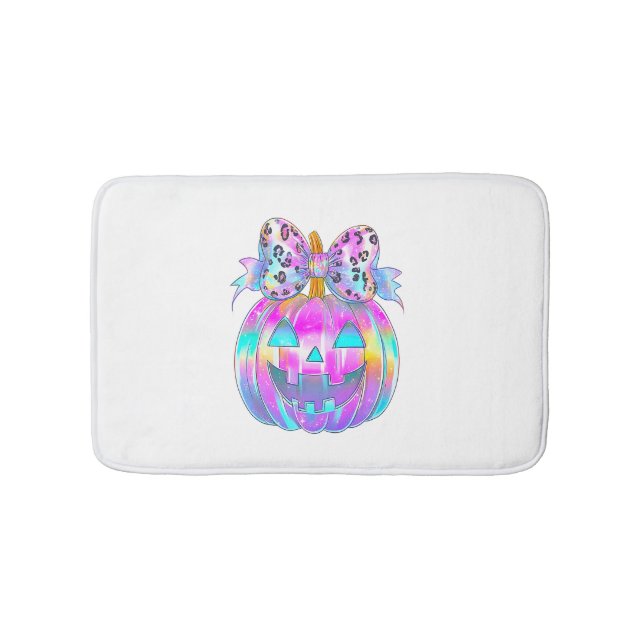 Neon Coquette Halloween Pumpkin Bath Mat (Front)