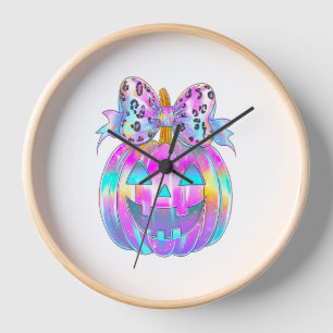 Neon Coquette Halloween Pumpkin Clock