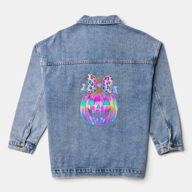 Neon Coquette Halloween Pumpkin Denim Jacket (Back)