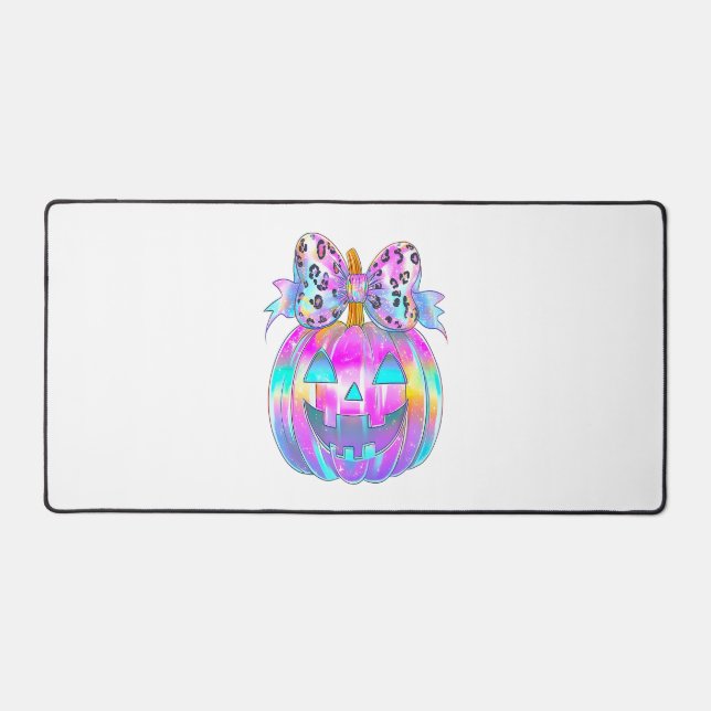 Neon Coquette Halloween Pumpkin Desk Mat (Front)