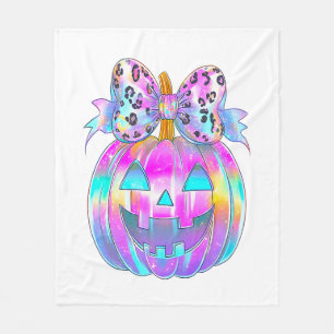 Neon Coquette Halloween Pumpkin Fleece Blanket