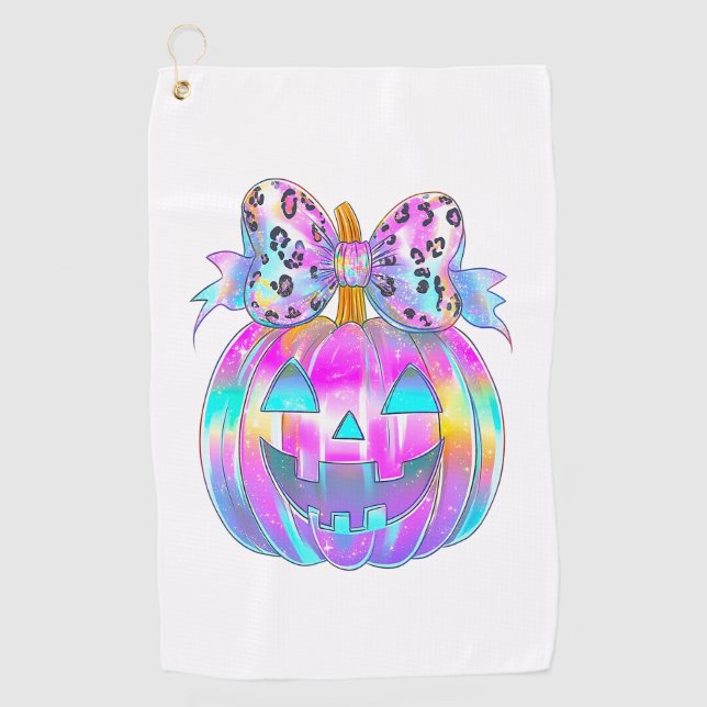 Neon Coquette Halloween Pumpkin Golf Towel (Front)