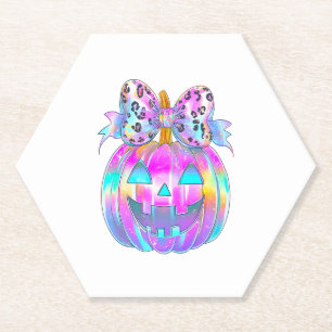 Neon Coquette Halloween Pumpkin Paper Coaster