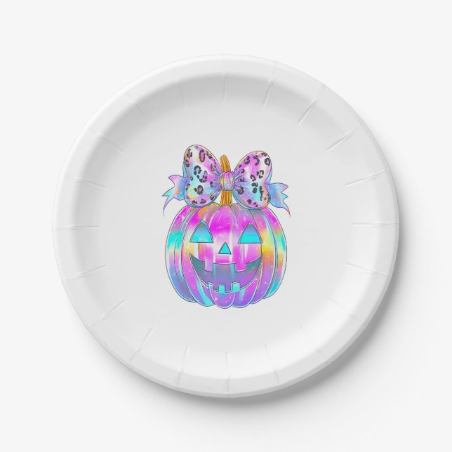 Neon Coquette Halloween Pumpkin Paper Plate (Front)