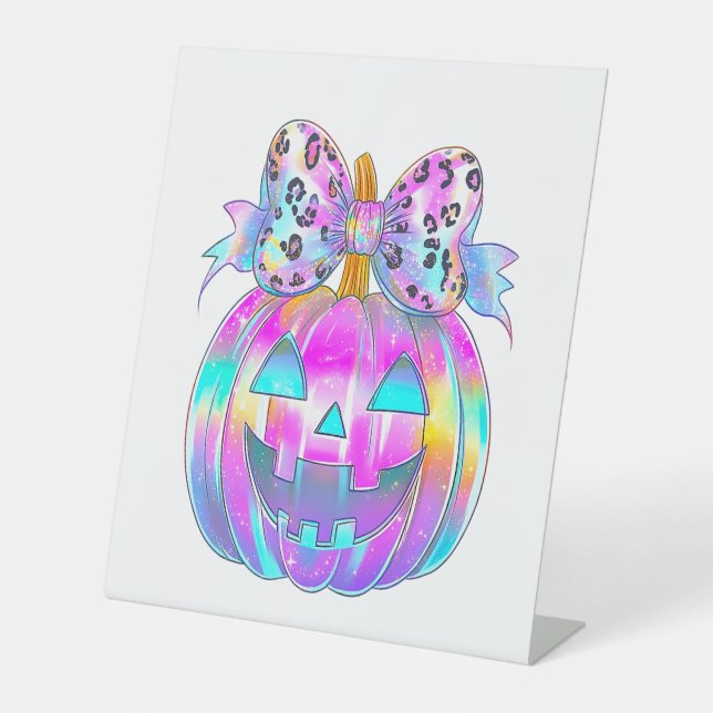 Neon Coquette Halloween Pumpkin Pedestal Sign (Front)