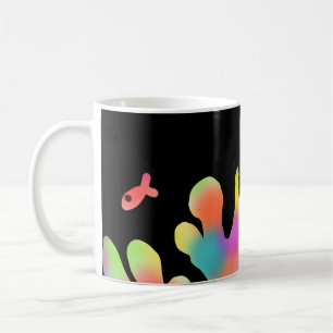 Neon coral and fish coffee mug