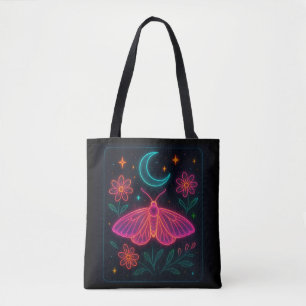 Neon Cosmic Butterfly Ethereal Flowers & Starry Tote Bag