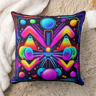 Neon Cosmic Kaleidoscope Cushion