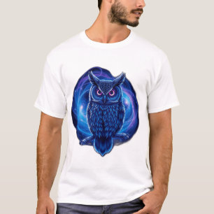 Neon Cosmic Owl with Galaxies T-Shirt
