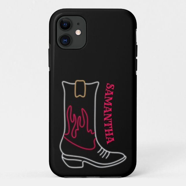 Neon Cowboy Boot Customisable Name Case-Mate iPhone Case (Back)