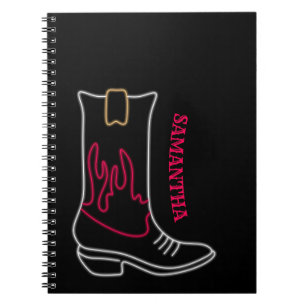 Neon Cowboy Boot Customisable Name Notebook