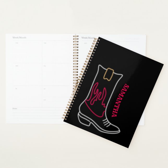 Neon Cowboy Boot Customisable Name Planner (Display)