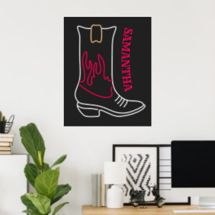 Neon Cowboy Boot Customisable Name Poster