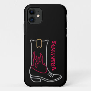 Neon Cowboy Boot Customizable Name iPhone 11 Case