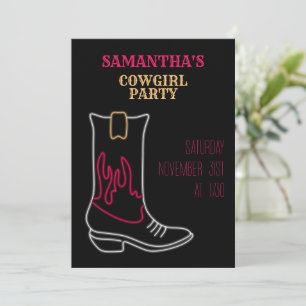 Neon Cowboy/ Cowgirl Boot Party Invitation