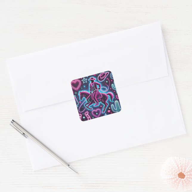 Neon Cowboy Square Sticker (Envelope)
