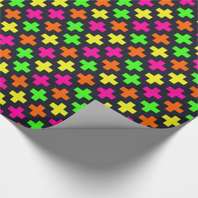 Neon Crosses on Blue-Black Wrapping Paper (Corner)