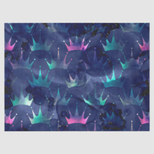 Neon Crowns on Abstract Blue Decoupage Tissue Paper