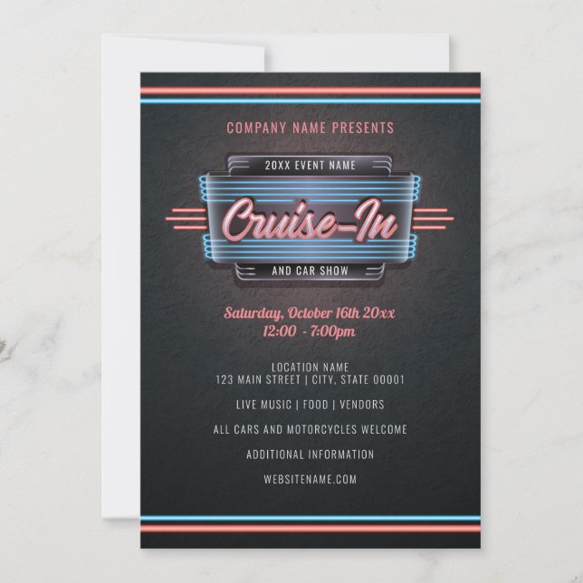 Neon Cruise-In Invitation (Front)