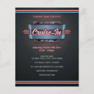 Neon Cruise-In Invitation Flyer Paper Sheet