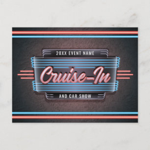 Neon Cruise-In Postcard Invitation