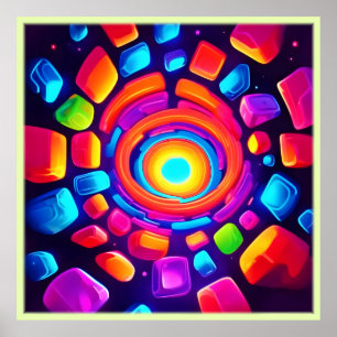 Neon Cube Vortex Art Poster