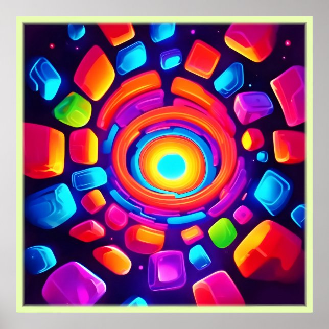 Neon Cube Vortex Art Poster (Front)