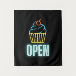 Neon Cupcake Open  Sign Tapestry
