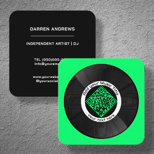 Neon Customisable Music QR Code LP Vinyl    Square Business Card