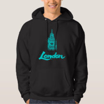 Neon Cyan London Big Ben Sketch Modern Black