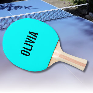 Neon Cyan Modern Name Trendy Minimalist Ping Pong Paddle