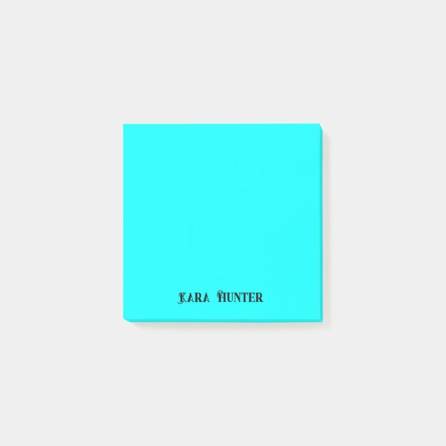 Neon Cyan Professional Minimalist Black Script Post-it Notes (Front)