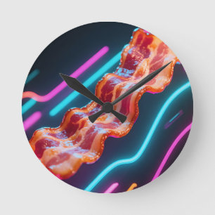 Neon Cyber Bacon Strip Round Clock